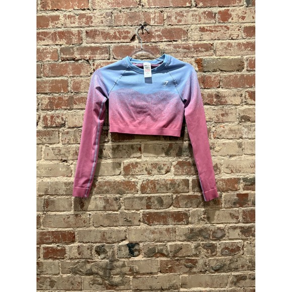 Gymshark Tops - Gymshark Adapt Ombre Seamless Long‎ Sleeve Crop Top Blue Pink Small